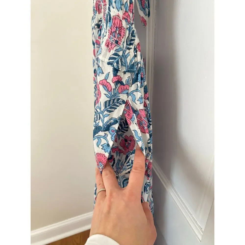 ANNA CATE Giselle Dress Blue Pink Floral Block Print Ruffle Smocked Maxi - Picture 8 of 8